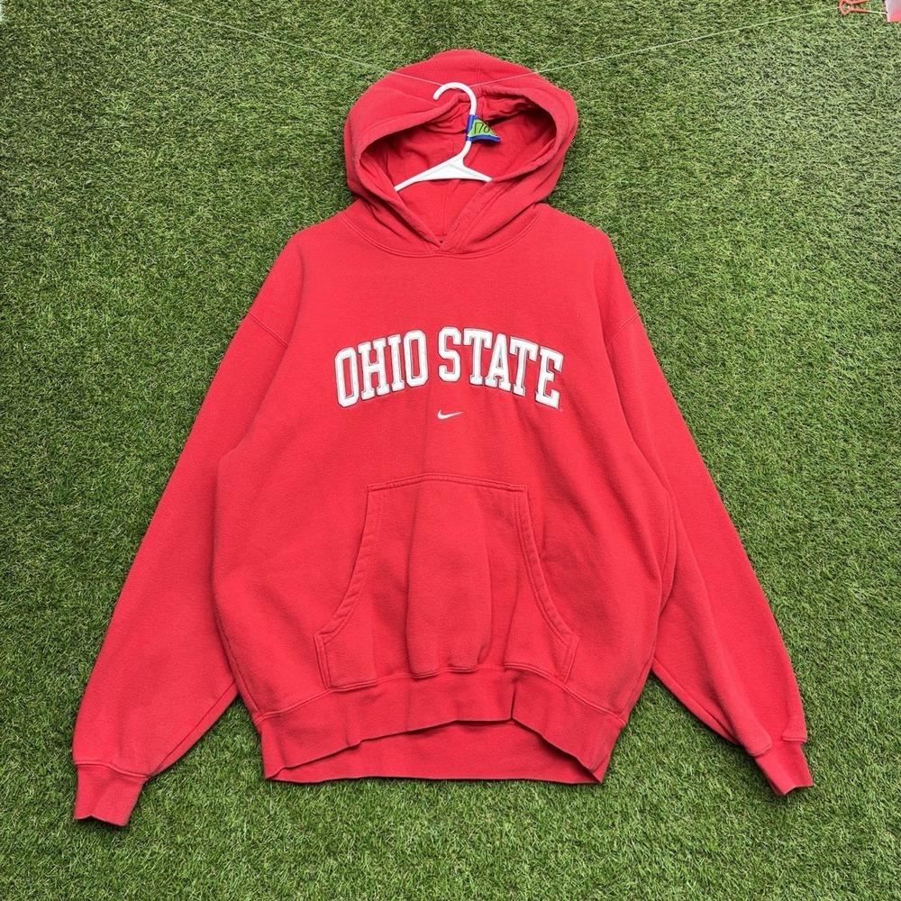 Ohio State Buckeyes Nike Hoodie Mens Large Embroidered Spell Out Center Swoosh